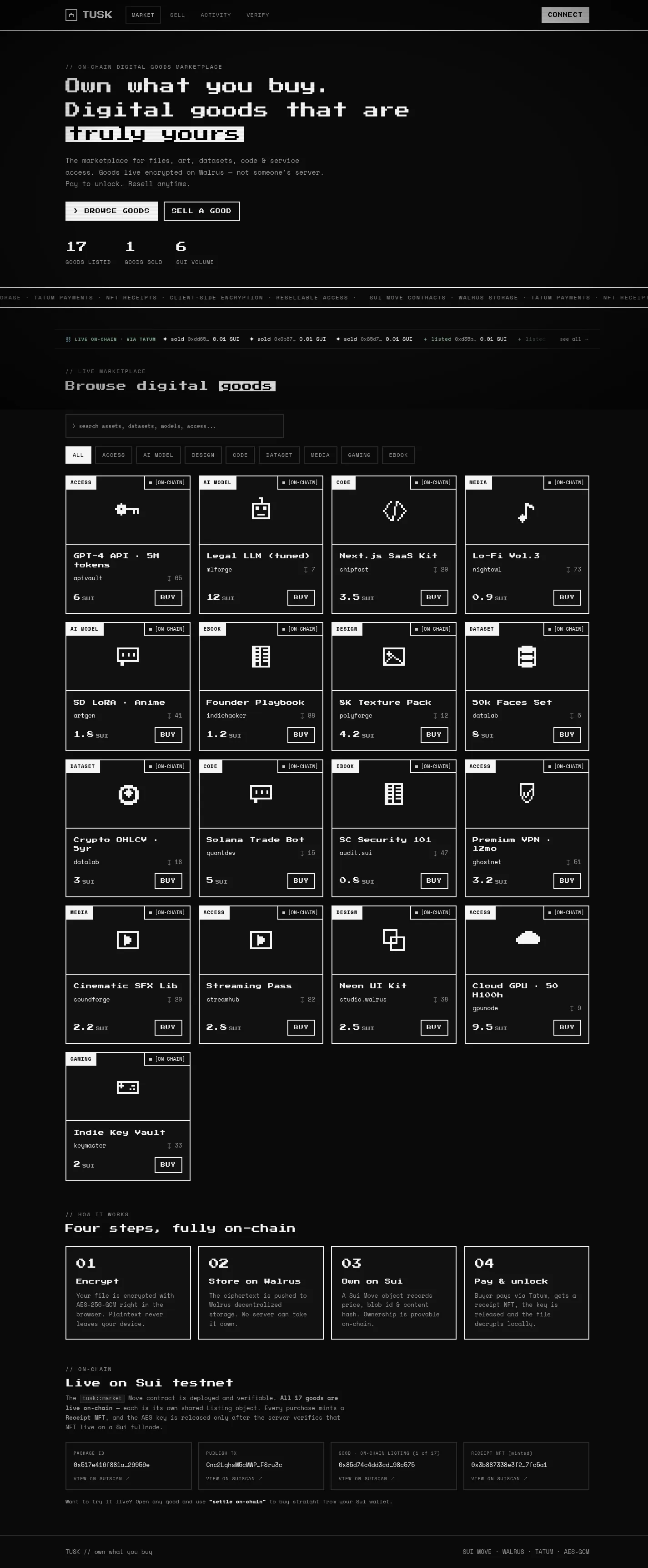 Tusk Marketplace interface
